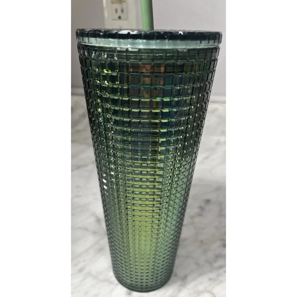 STARBUCKS - Christmas Green Holiday Tumbler Venti 24oz‎ Cold Cup With Straw NEW
